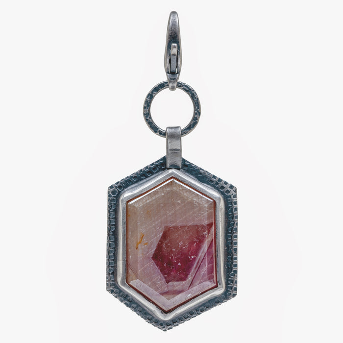 Sterling Silver Large Hexagonal Creamy Pink Sapphire Charm