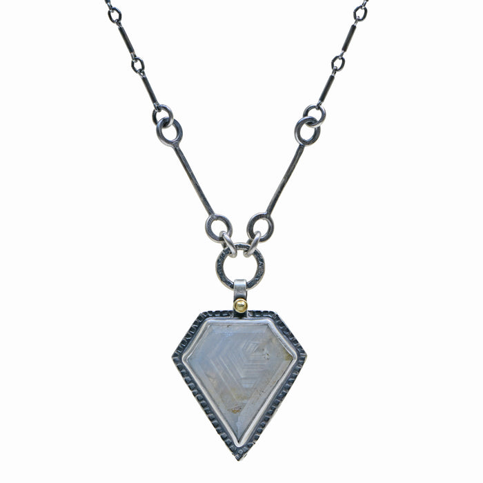 Sterling Silver Kite-Shaped Silver Sapphire Necklace with 18k Accent