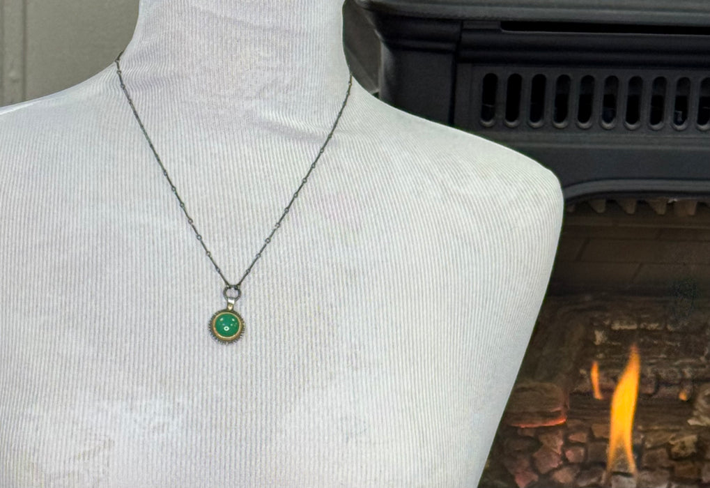 Australian Chrysoprase Necklace - Sterling Silver + 22k Gold