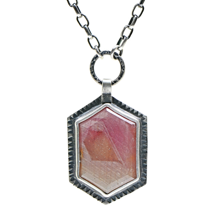 Sterling Silver Creamy Pink Hexagonal Sapphire Necklace