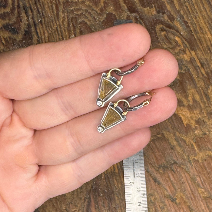 Rutilated Quartz & Diamond Mini Hoop Earrings