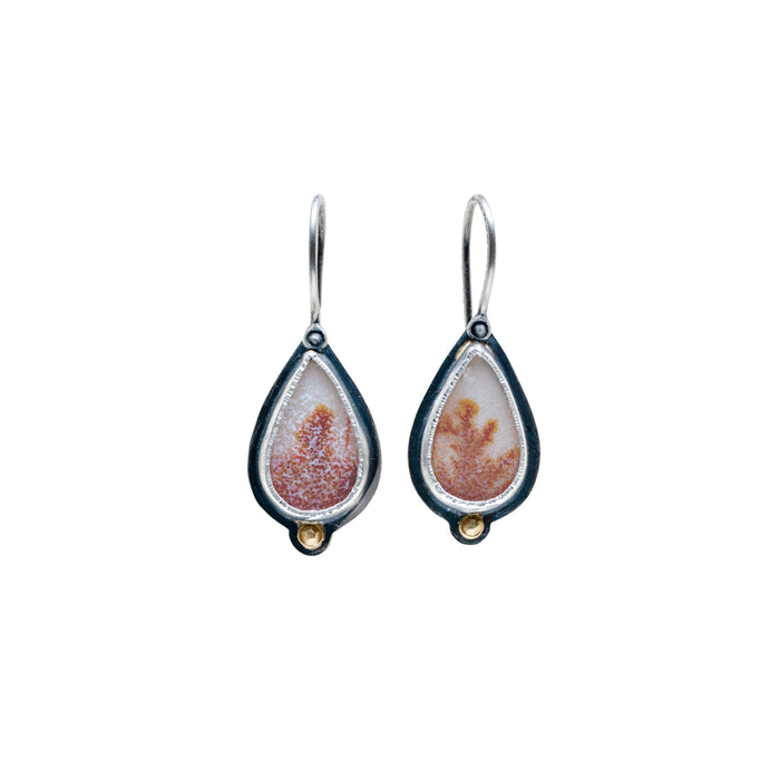 Sterling Silver Pear-Shaped Dendritic Agate Drop Earrings with 18k Gold