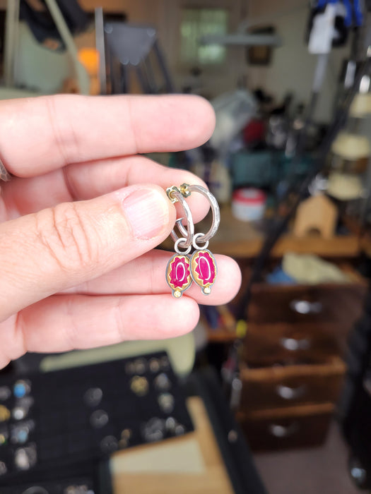 ruby hoop earrings in sterling and gold