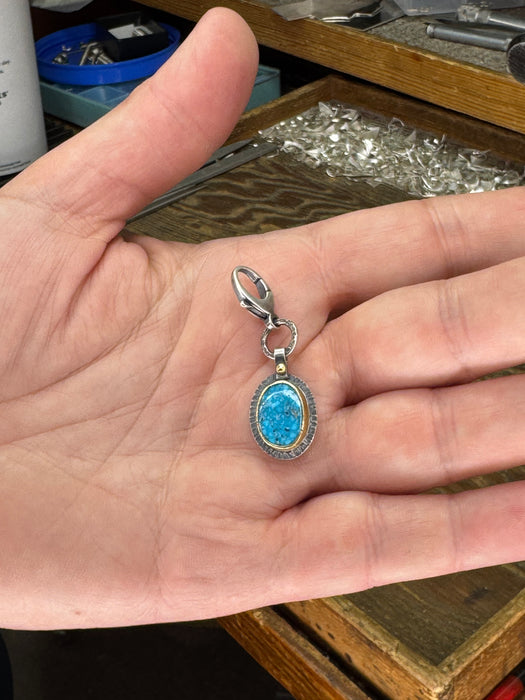 Kingman Turquoise Charm with 22k Gold Bezel - Sterling Silver