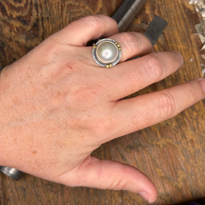 Moon Tide Ring - Mabe Pearl Statement - Size 8.25