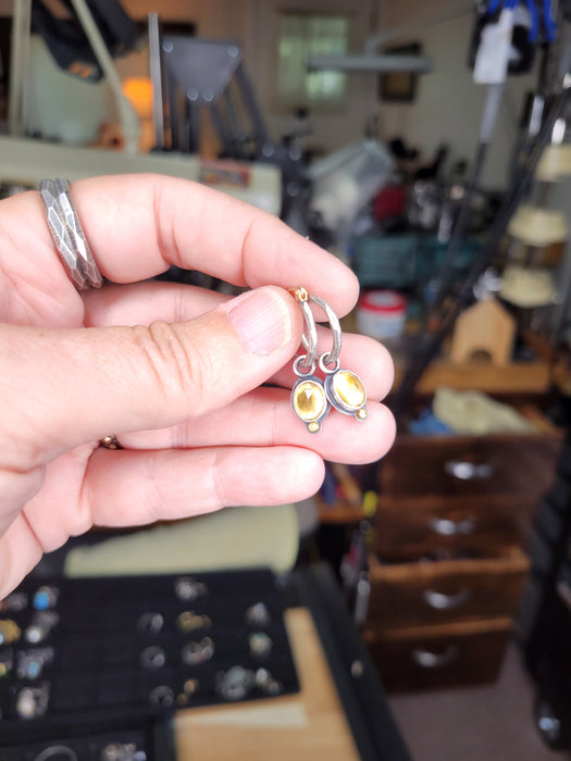 Rose cut citrine hoop earrings in silver and gold