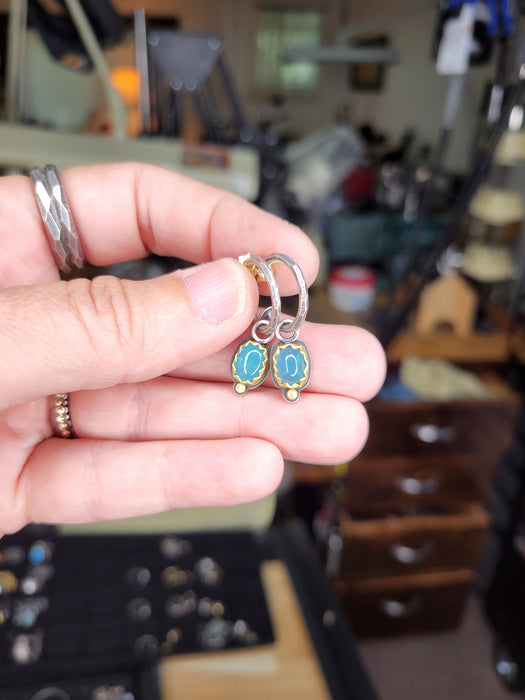 Peruvian opal hoop earrings in silver and gold