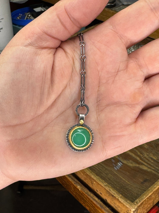 Australian Chrysoprase Necklace - Sterling Silver + 22k Gold