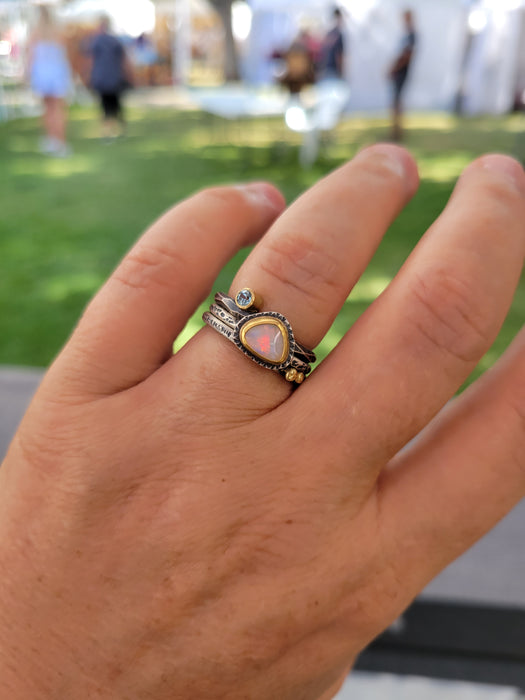 Coober Pedy Opal & Zircon Stacking rings (Set of 3) size 7