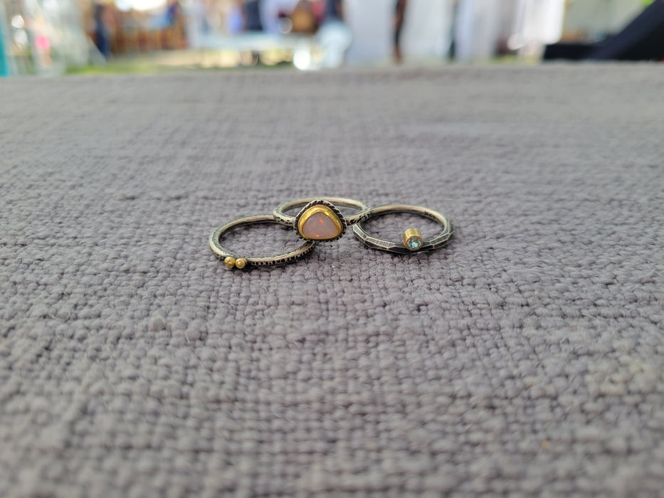 Coober Pedy Opal & Zircon Stacking rings (Set of 3) size 7