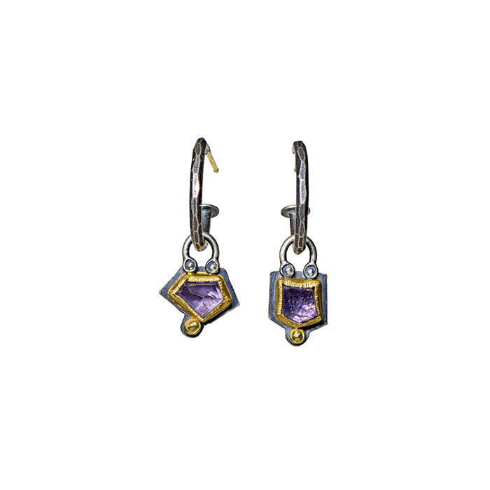 Spinel hoop earrings- sterling silver+ 22k gold + 14k gold