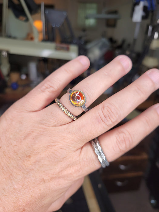 Quartz ring with iron oxides in sterling and 22k gold