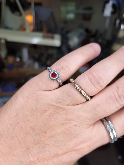 Rose cut garnet ring in sterling silver