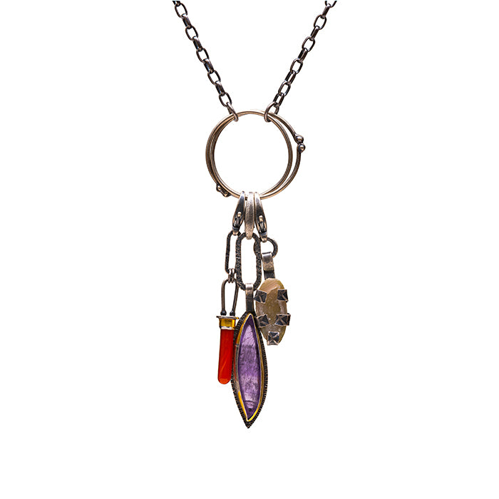 Amethyst Keum Boo charm - Sterling Silver + 24k Gold Leaf