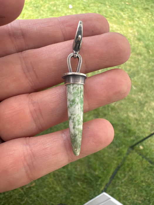 Sterling Silver Speckled Jade Bullet Cabochon Charm