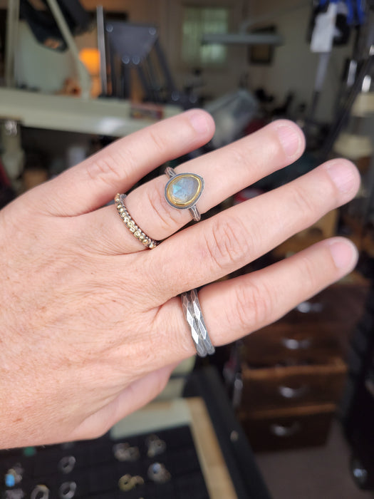 Rose cut labradorite ring in sterling and gold