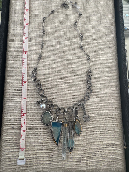 Rustic Luxe Fringe Necklace with Aquamarine, Geode & Gilalite