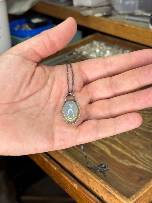 Silky Aquamarine Necklace - Sterling Silver + 22k Gold
