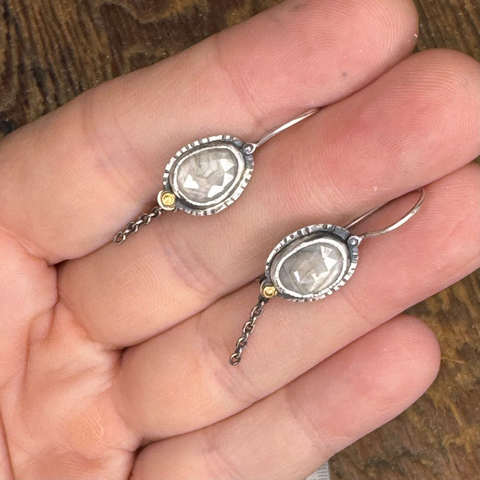 Silver Sapphire Chain Detail Earrings
