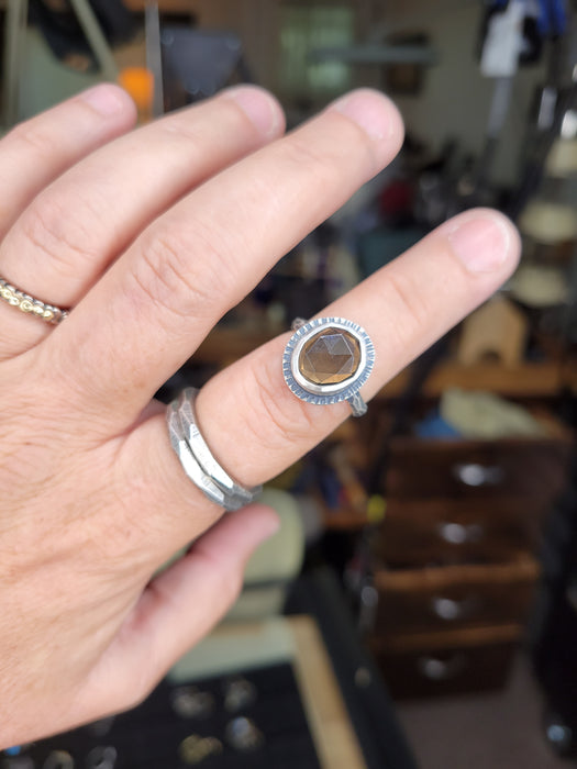 Rose cut smoky quartz ring in sterling
