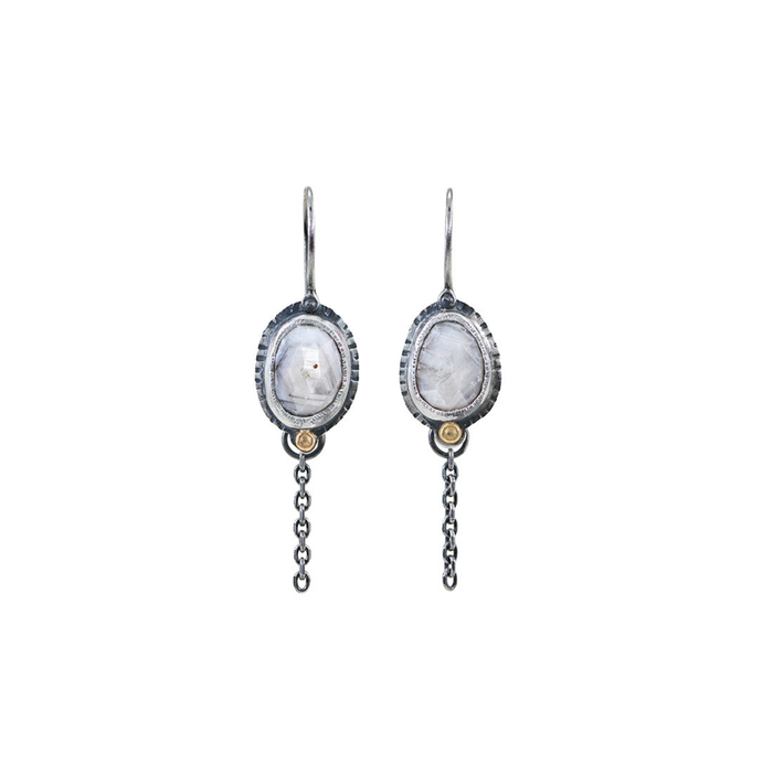 Silver Sapphire Chain Detail Earrings