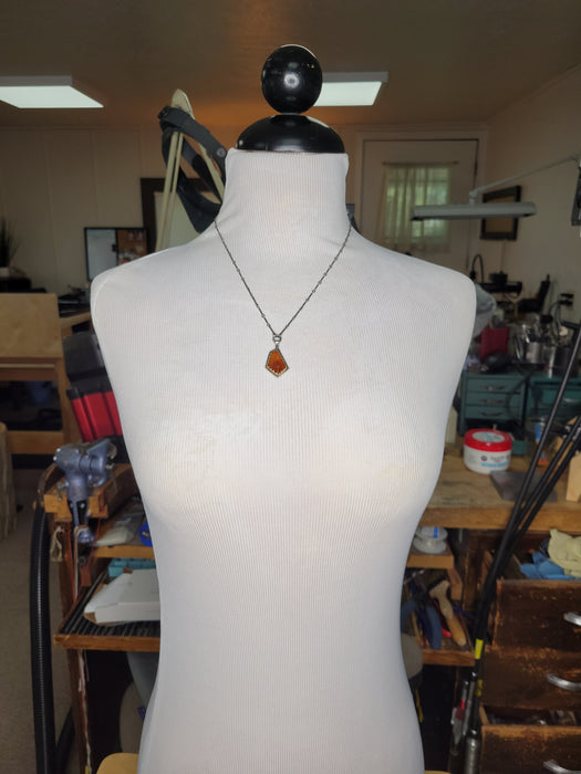 Red agate necklace in sterling and 22k gold