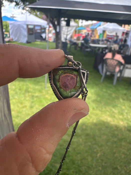Sterling Silver Watermelon Tourmaline Necklace with 18k Accent