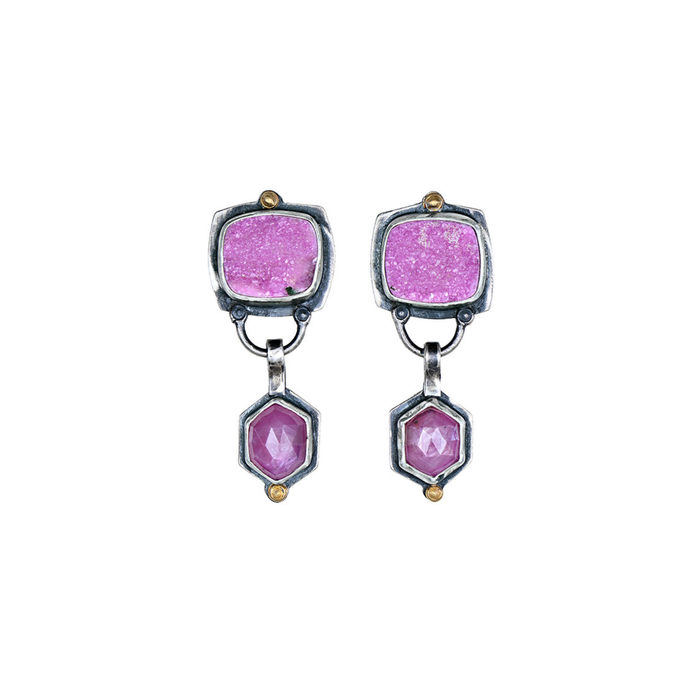 Cobalto Calcite Druzy & Ruby Post Earrings