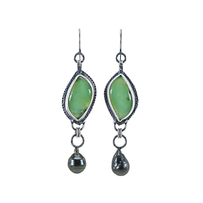 Chrysoprase & Tahitian Pearl Drop Earrings