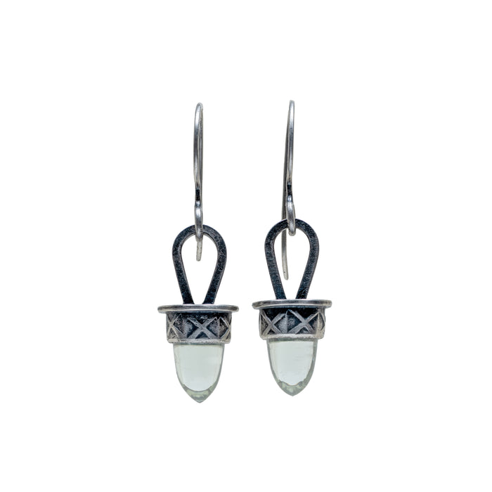 Rustic Sterling Silver Prasiolite Bullet Drop Earrings