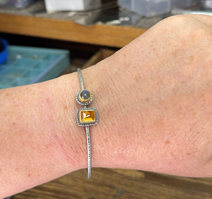 Labradorite & Spessartite Garnet Cuff Bracelet with 22k Gold - sterling silver