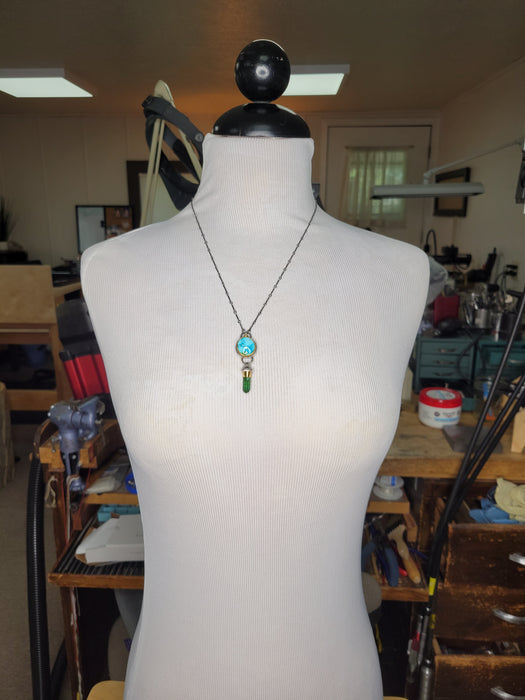 Sonora turquoise and tourmaline crystal necklace in silver and gold