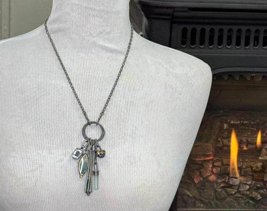 Gemstone Fringe Charm Necklace In Soft Blues - Sterling + 22k Gold