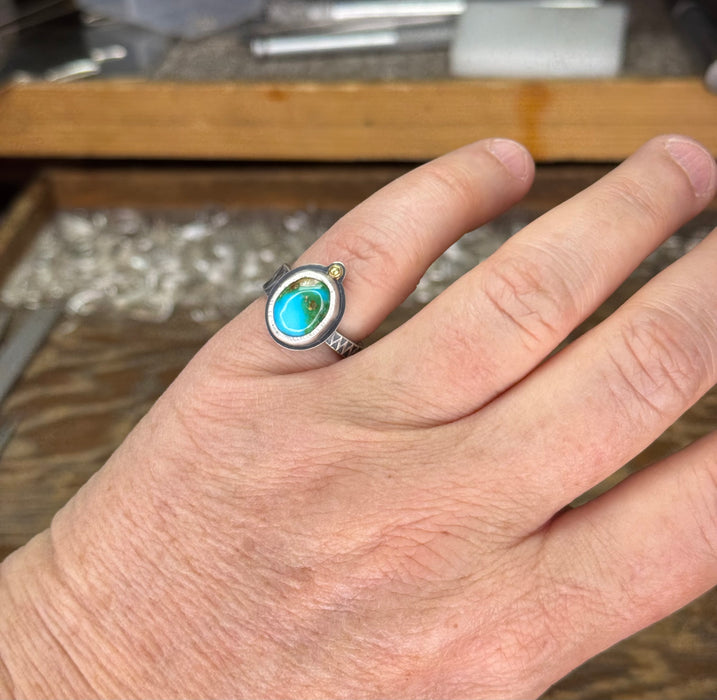 Sonora Gold Turquoise Ring with Gold Accent - Sterling + 18k Gold - Size 7