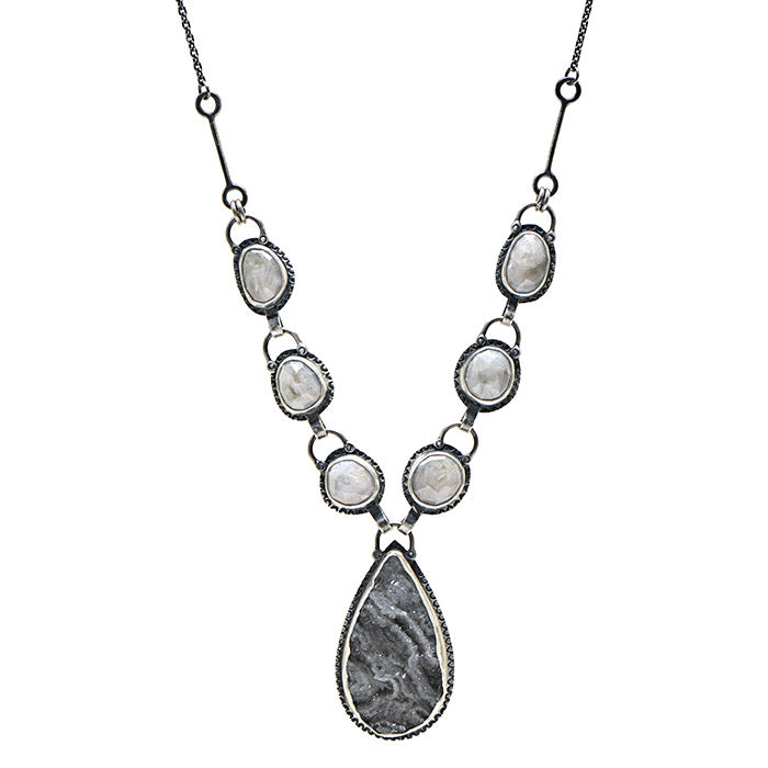 Rustic Druzy & Silver Sapphire Statement Necklace