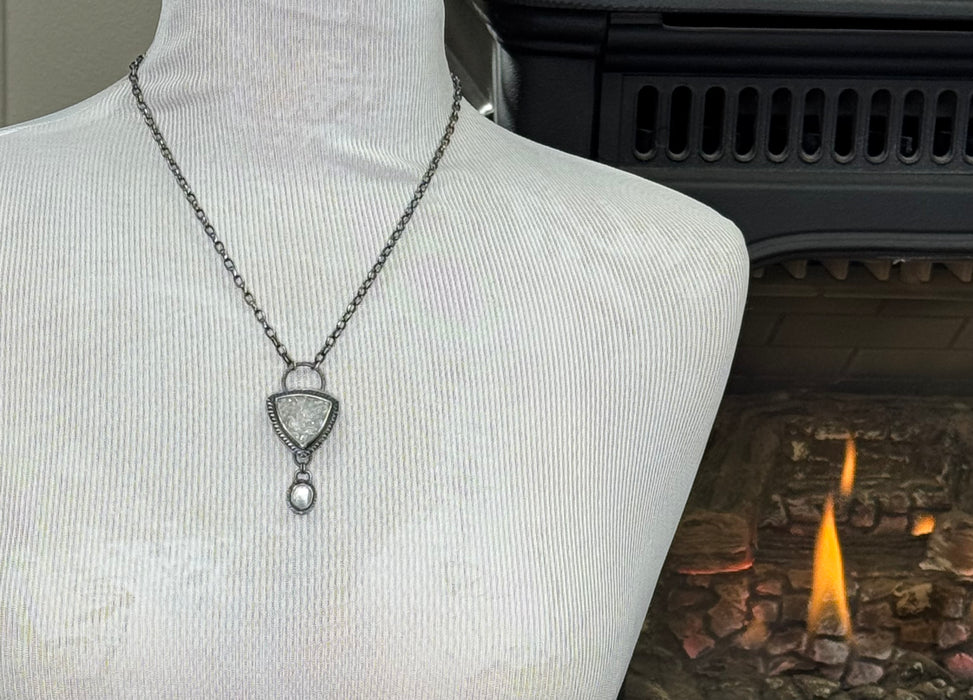 Quartz Druzy & Moonstone Necklace - Sterling Silver