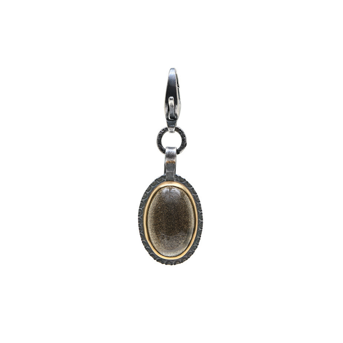 Black Moonstone Charm - Gold Bezel