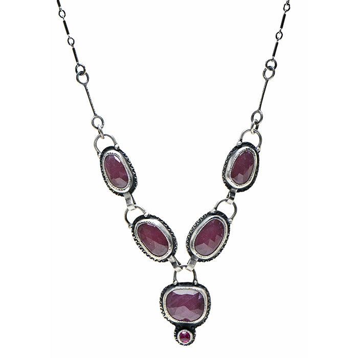 Rustic Ruby Statement Necklace in Sterling Silver