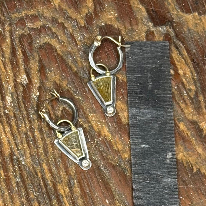 Rutilated Quartz & Diamond Mini Hoop Earrings