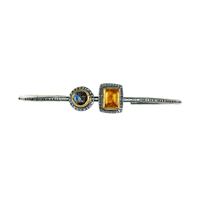 Labradorite & Spessartite Garnet Cuff Bracelet with 22k Gold - sterling silver