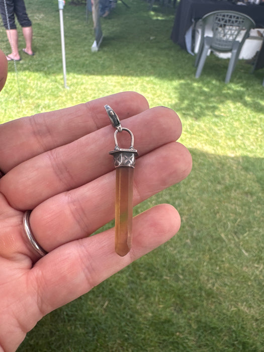 Sterling Silver Rough Deep Citrine Crystal Charm