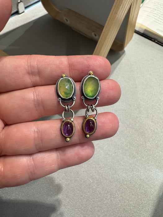 Hydrogrossular Garnet & Amethyst Post Earrings