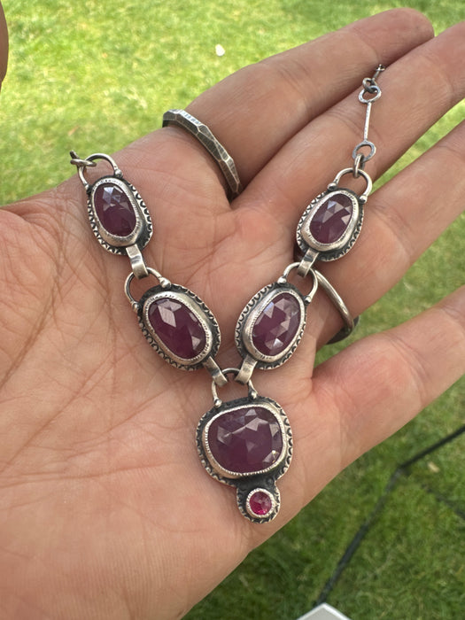 Rustic Ruby Statement Necklace in Sterling Silver