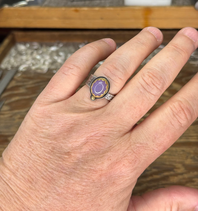 Holley Chalcedony Ring with 22k Gold Bezel - Sterling Silver - Size 8.25