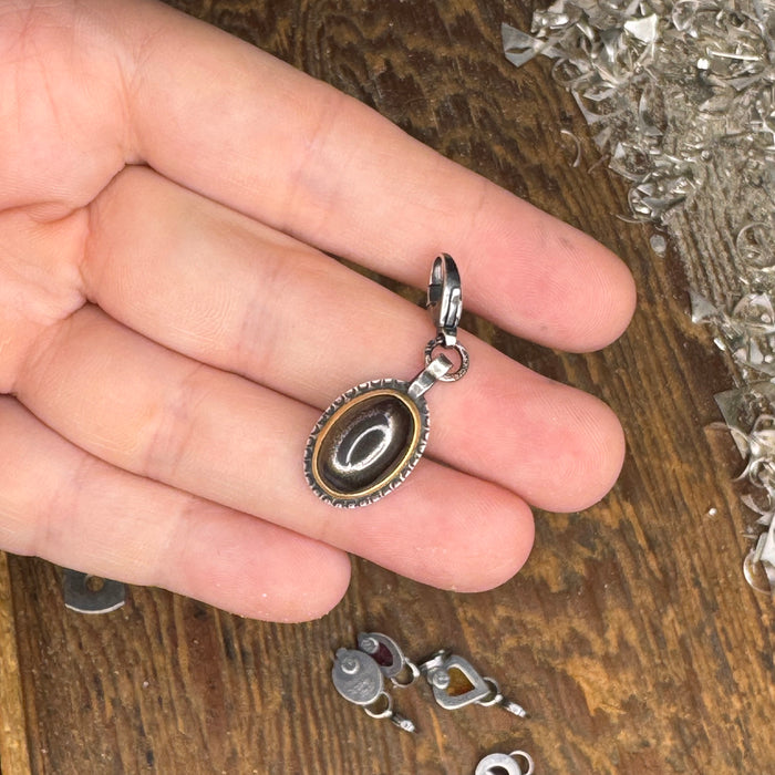 Black Moonstone Charm - Gold Bezel