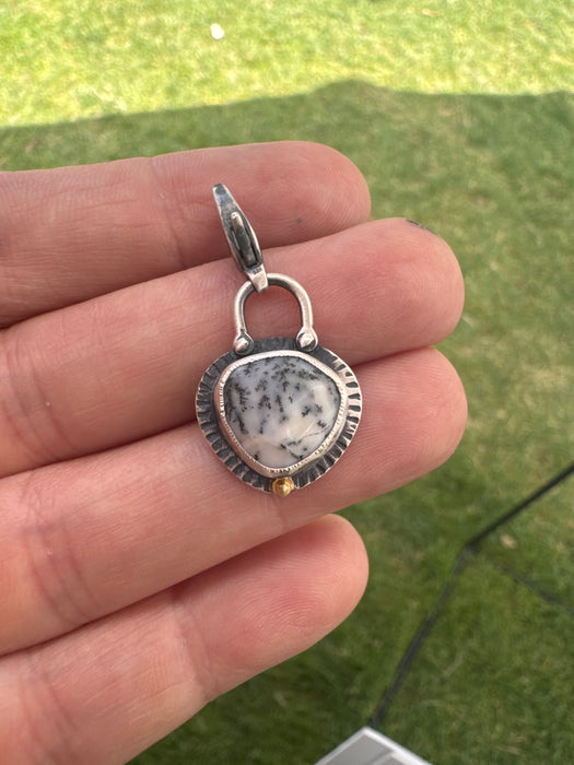 Sterling Silver Dendritic Opal Charm with 18k Gold Accent