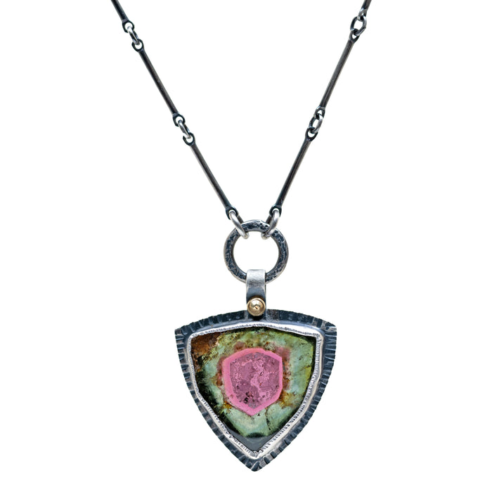 Sterling Silver Watermelon Tourmaline Necklace with 18k Accent