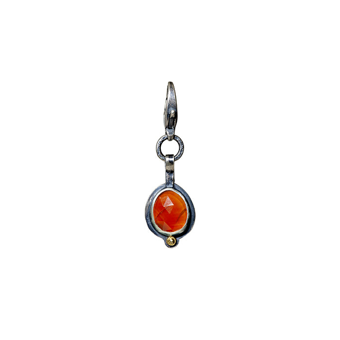 Rose Cut Carnelian Charm - Sterling Silver + 18k Gold