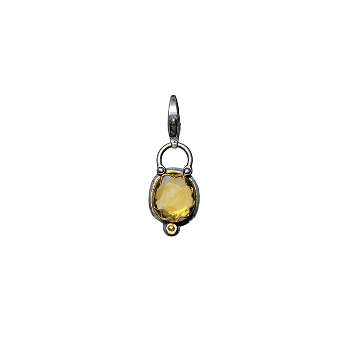 Rose Cut Citrine Charm - Sterling Silver + 22k Gold