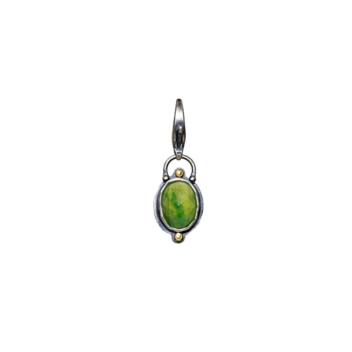 Rose Cut Green Garnet Charm - Sterling Silver + 18k Gold